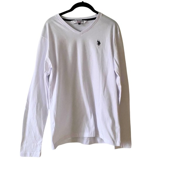 U.S. Polo ASSN. White V-Neck Men's Long Sleeve Shirt (Medium) - Picture 1 of 10